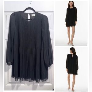 Aritzia Wilfred Daydreamer Mini Dress Black Pleated Chiffon Semi Sheer Size XS
